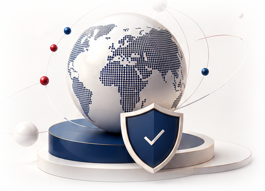 Domain strategy illustration with globe and shield